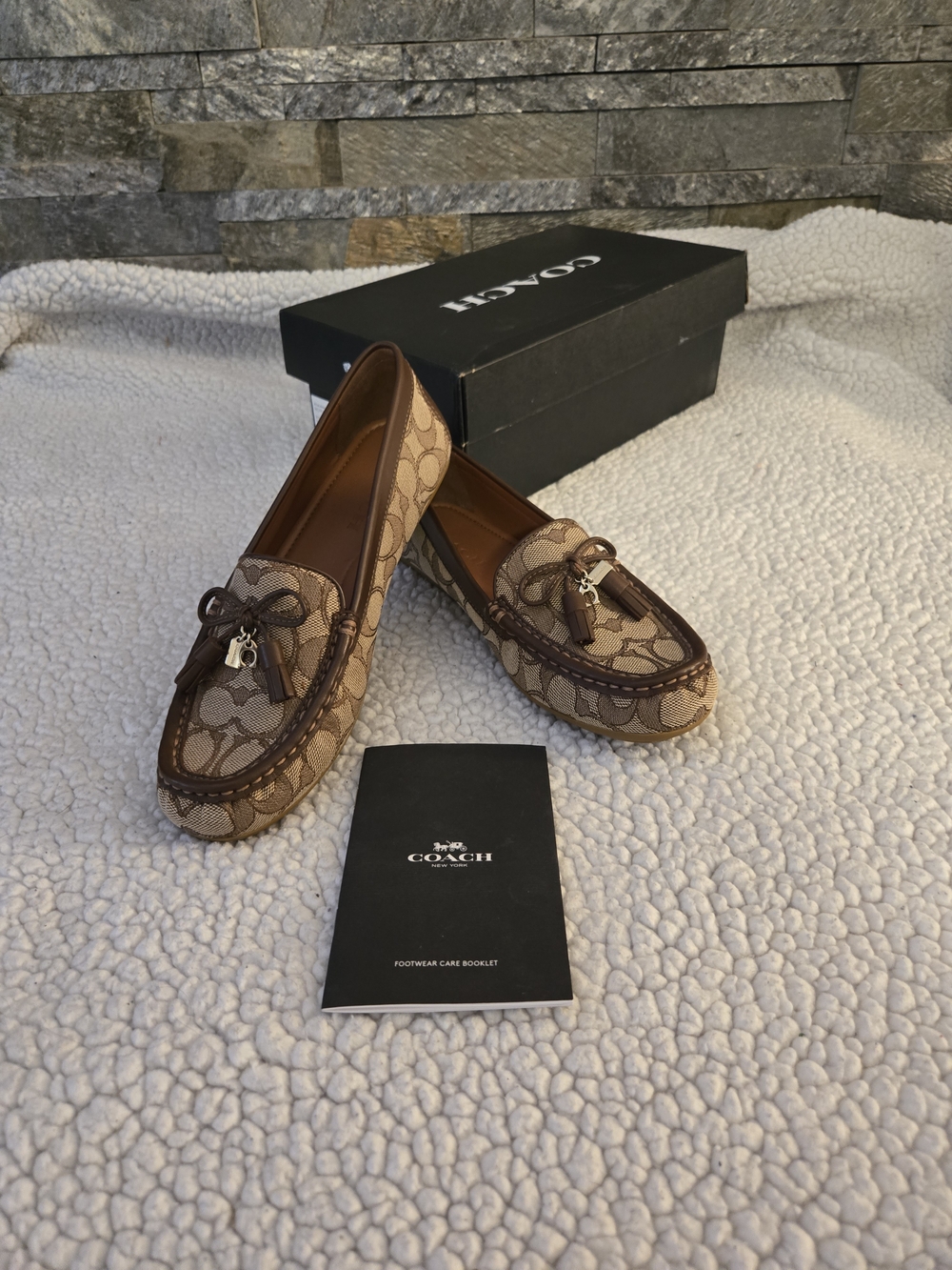 COACH Women's Brown Signature Canvas Moccasin Loafers